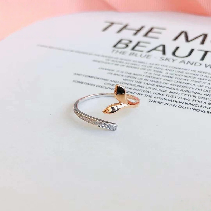Two-Tone Whale Tail Open Ring (Delicate Ocean-Inspired Band)