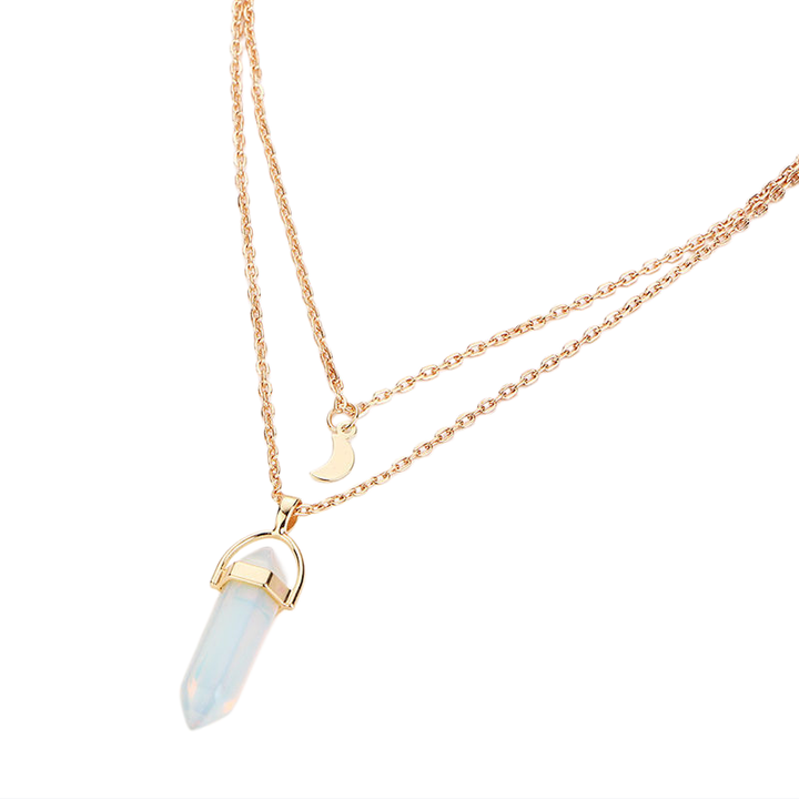 Crystal Point Moon Layered Necklace (Bohemian Gold Tone Clavicle Chain)