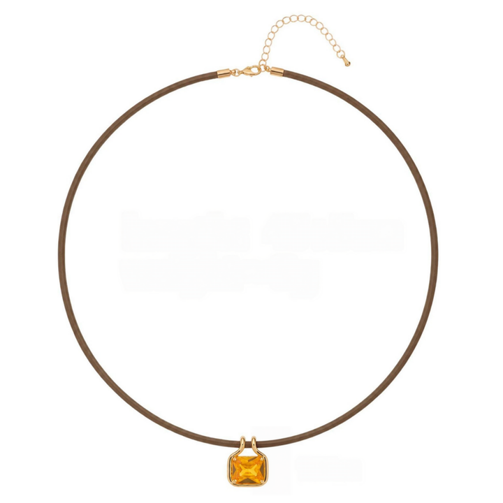 Square Multicolor Diamond Leather Cord Choker Necklace