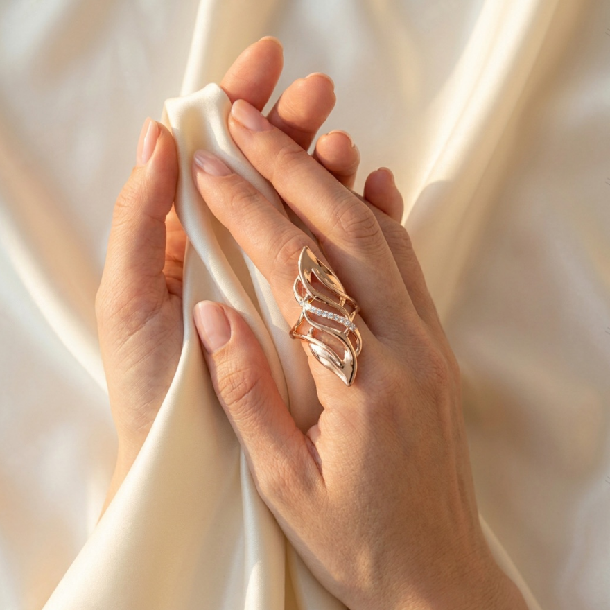 Open S925 Silver Ring With Hollow‑Out Leaf & Paved Diamonds, Luxury Leaf‑Shaped Band, Gold / Silver / Rose‑Gold Three‑Tone