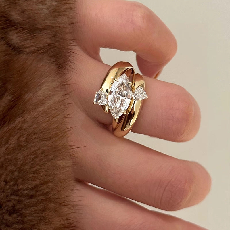Marquise & Trillion Cut Stackable Ring Set (Light Luxury Niche Minimalist Band)