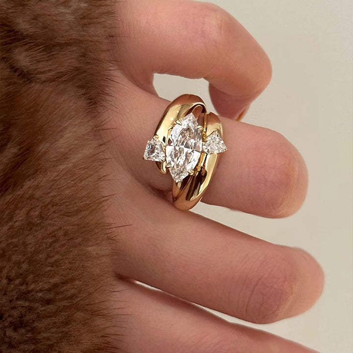 Marquise & Trillion Cut Stackable Ring Set (Light Luxury Niche Minimalist Band)