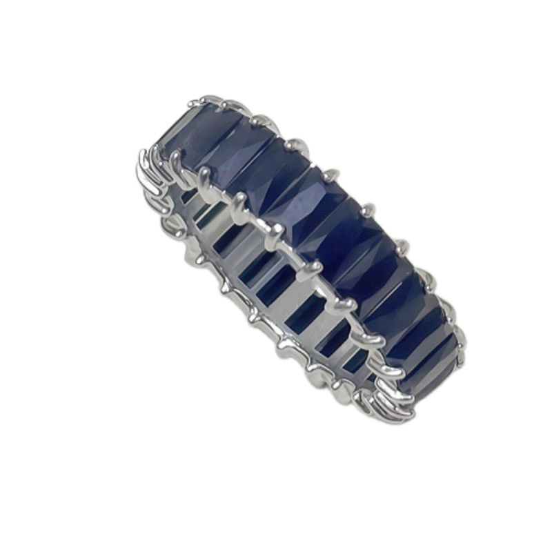 Baguette Cut Full Eternity Ring, Multi-Color Paved Diamond Gold & Silver Luxury Stackable Band