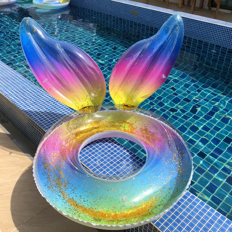 Mermaid Tail Inflatable Swim Ring, Gradient Glitter Fish Scale Print Adult Water Float for Pool Beach Photography