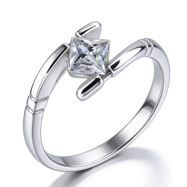 Geometric Square‑Cut Diamond Wrap‑Style Open‑Band Ring