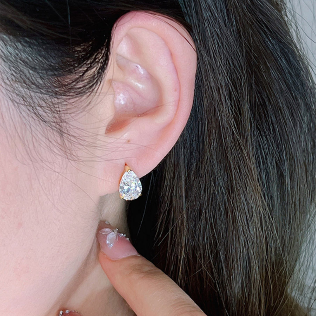 Pear Shape Teardrop Diamond Stud Earrings, Minimalist 4-Prong S925 Silver Earrings, Gold & Silver Two Colors Available