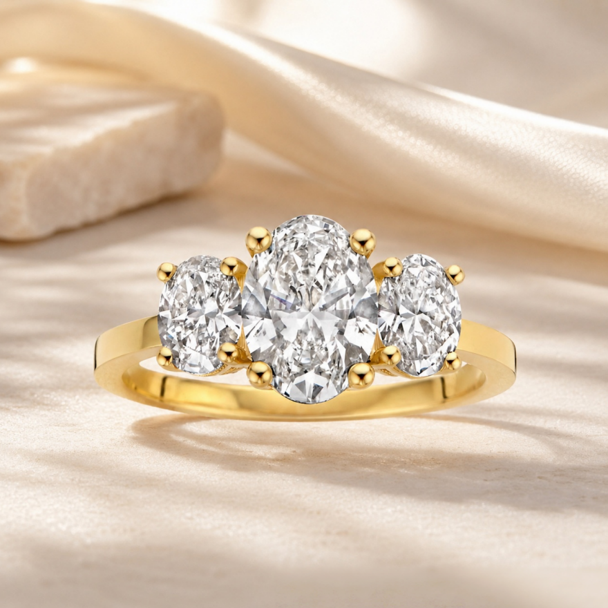 Three‑Stone Oval Diamond Classic Engagement Ring, Two‑Tone Options