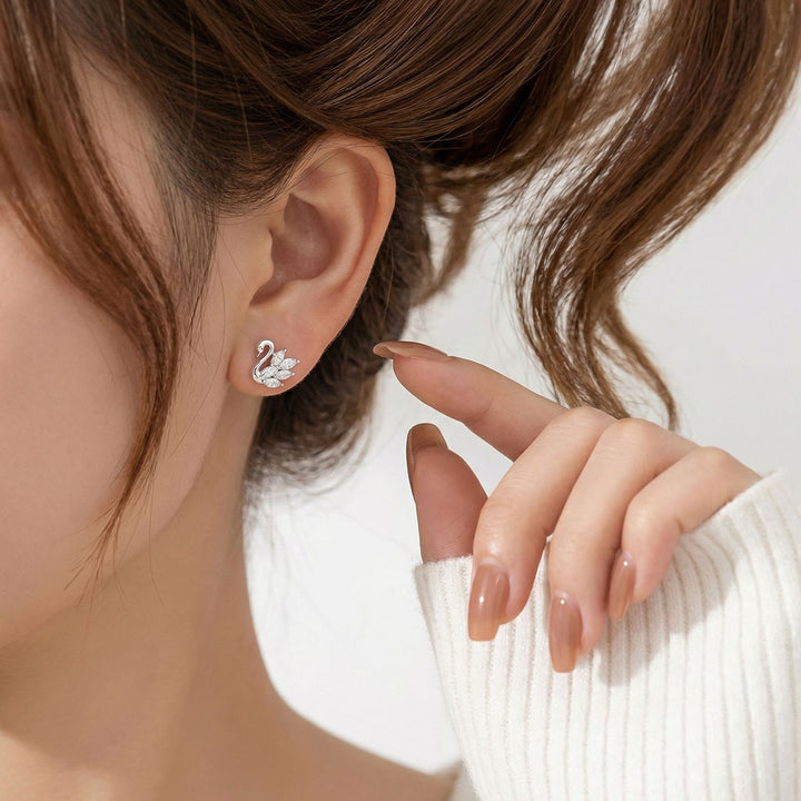 Swan Diamond Stud Earrings