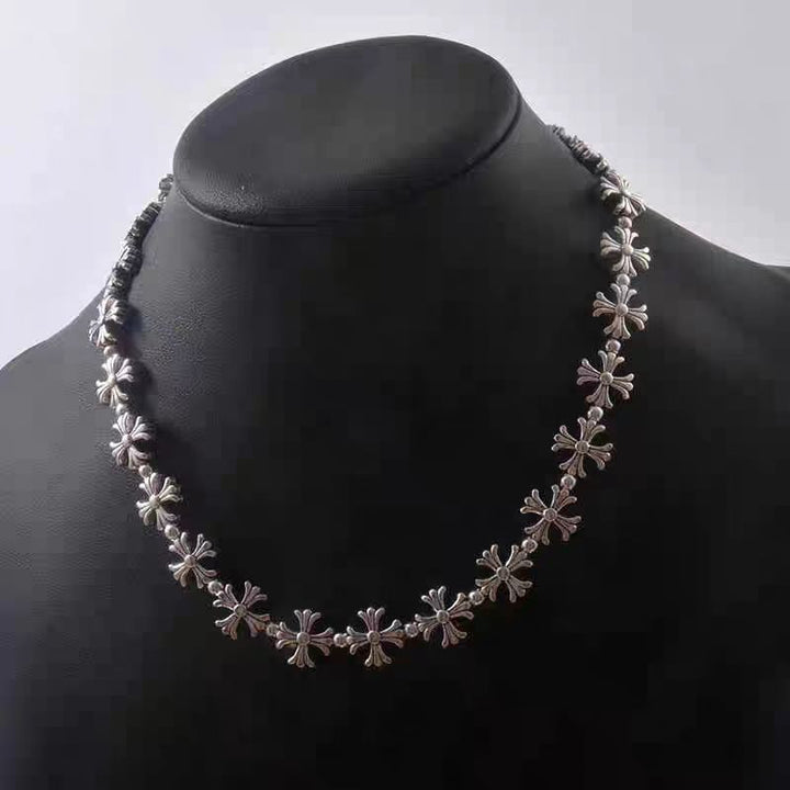 Vintage Antique Cross Flower Bead Jewelry, Multi-Style Unisex Punk Bracelet & Necklace