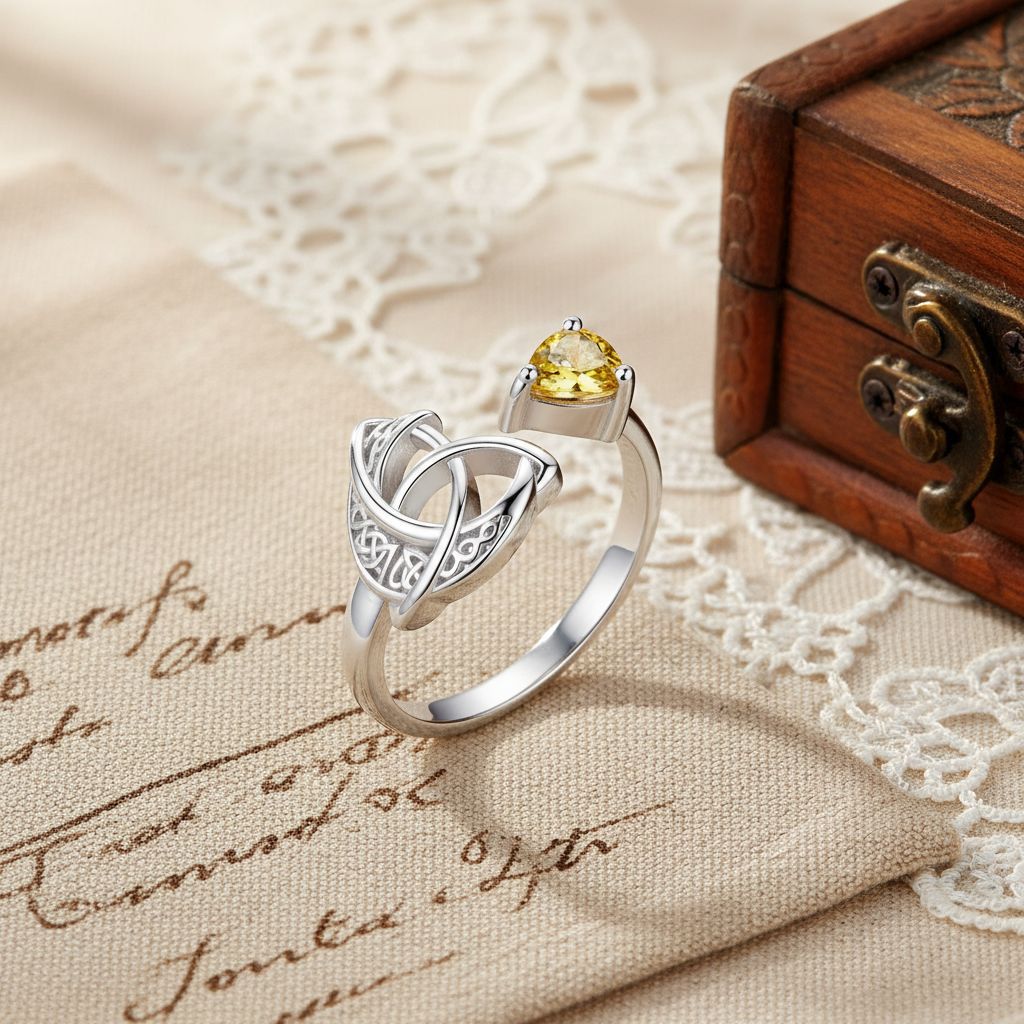 Celtic Knot Heart Birthstone Open Ring, 12‑Month Options