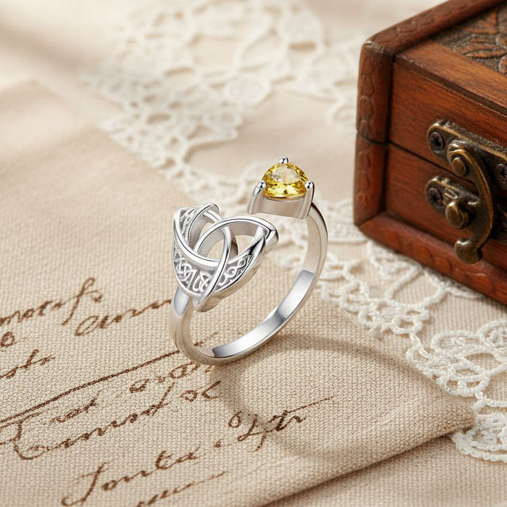 Celtic Knot Heart Birthstone Open Ring, 12‑Month Options