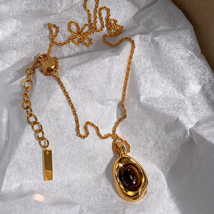 S925 Silver‑Gold‑Plated Irregular Texture Tiger's Eye Pendant Necklace, Vintage Luxury Women's Choker