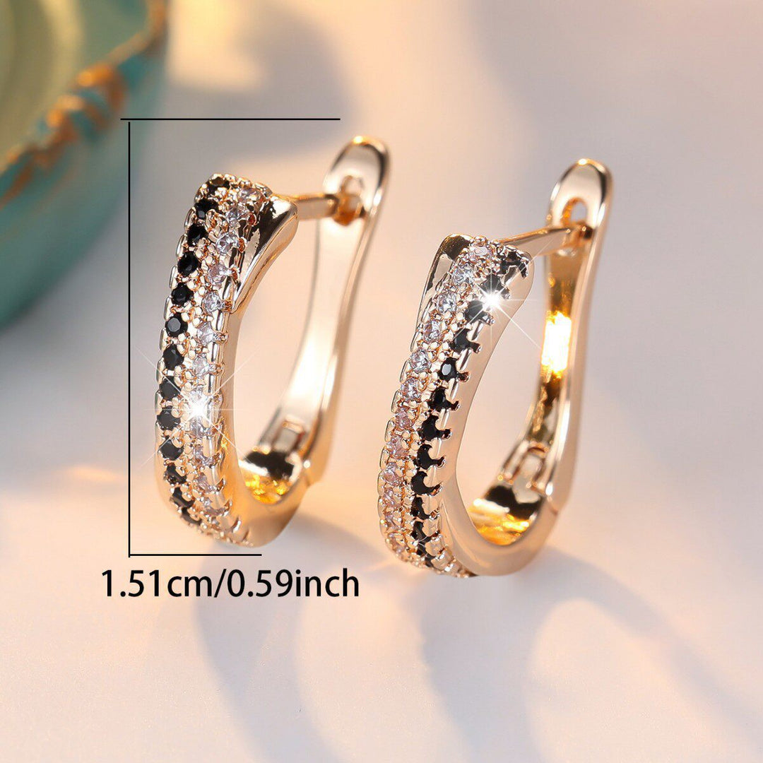 Black‑White Contrast Double‑Row Diamond Huggie Earrings, 3‑Color Options