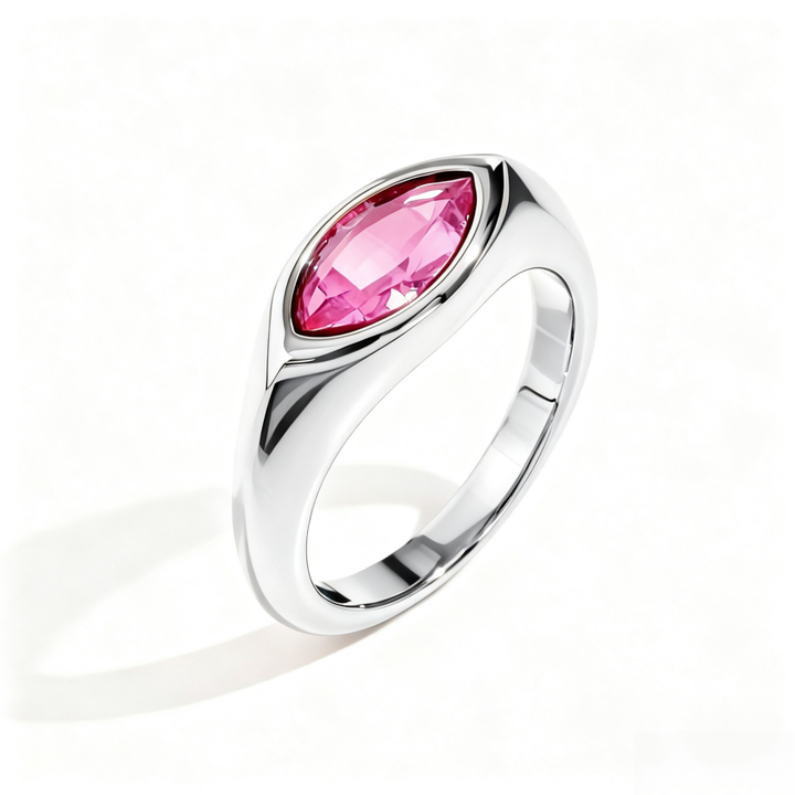 Marquise‑Cut Colored Gemstone Bezel‑Set Wide‑Band Gold‑Plated S925 Sterling Silver Ring, Multi‑Colors Available