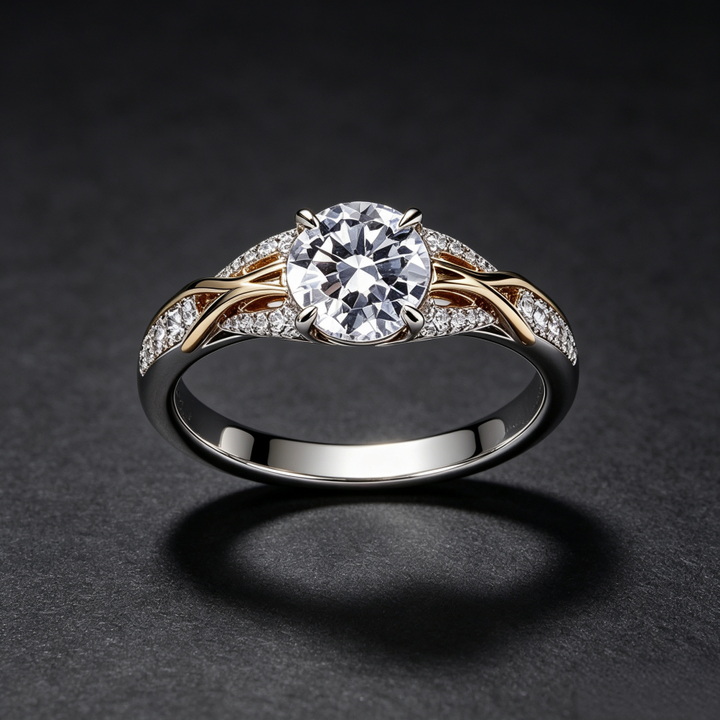 Two‑Tone Intertwined Four‑Prong Main Diamond S925 Sterling Silver Engagement Ring