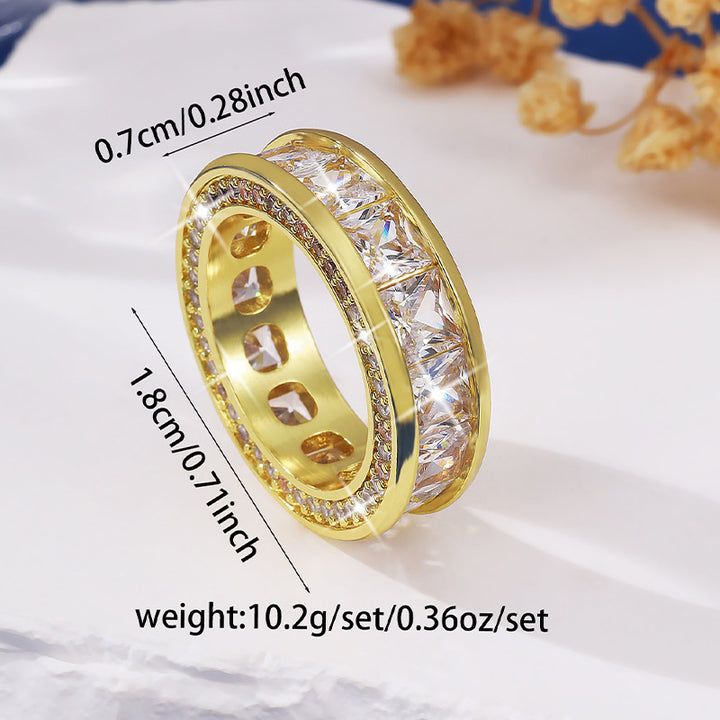 Full Pave Dual-Track Wide Band Ring (Light Luxury Hip-Hop Personalized Style)