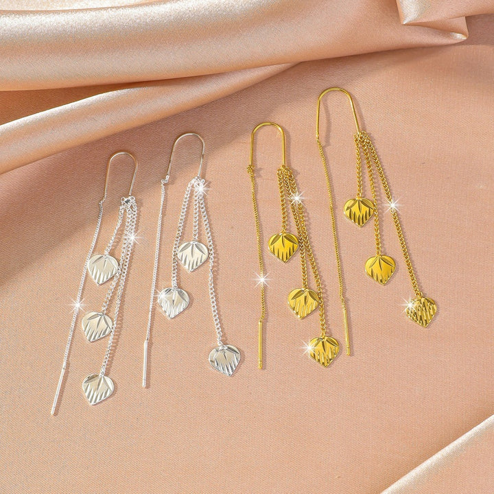 Multi-Layer Tassel Threader Earrings, Bead & Cut Heart Long Drop Earrings Gold & Silver Tone Available