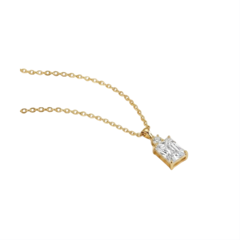 Emerald‑Cut Two‑Stone Pendant Necklace, Two‑Color Options