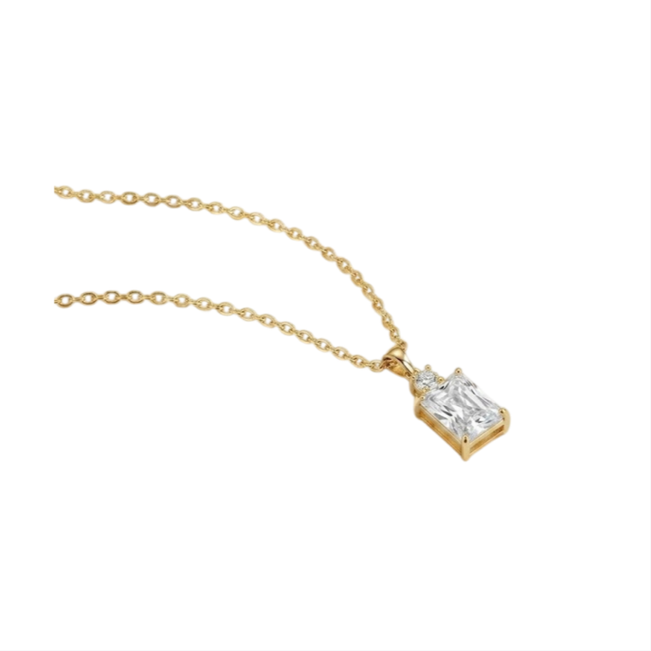 Emerald‑Cut Two‑Stone Pendant Necklace, Two‑Color Options