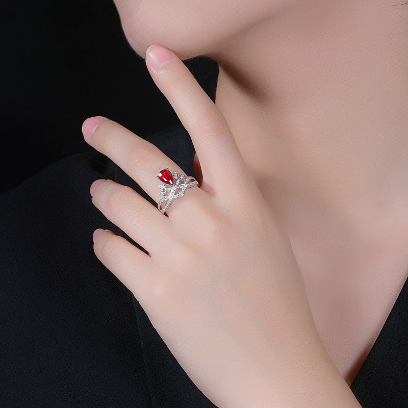 Crown Teardrop Gem Twisted Band Ring, Multi-Color Luxury Engagement Women Ring
