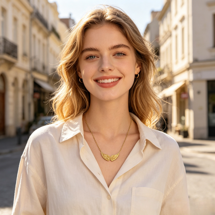 3D Wing Pendant Collarbone Necklace, 2 Colors Gold & Silver Minimal Angel Wing Niche Jewelry