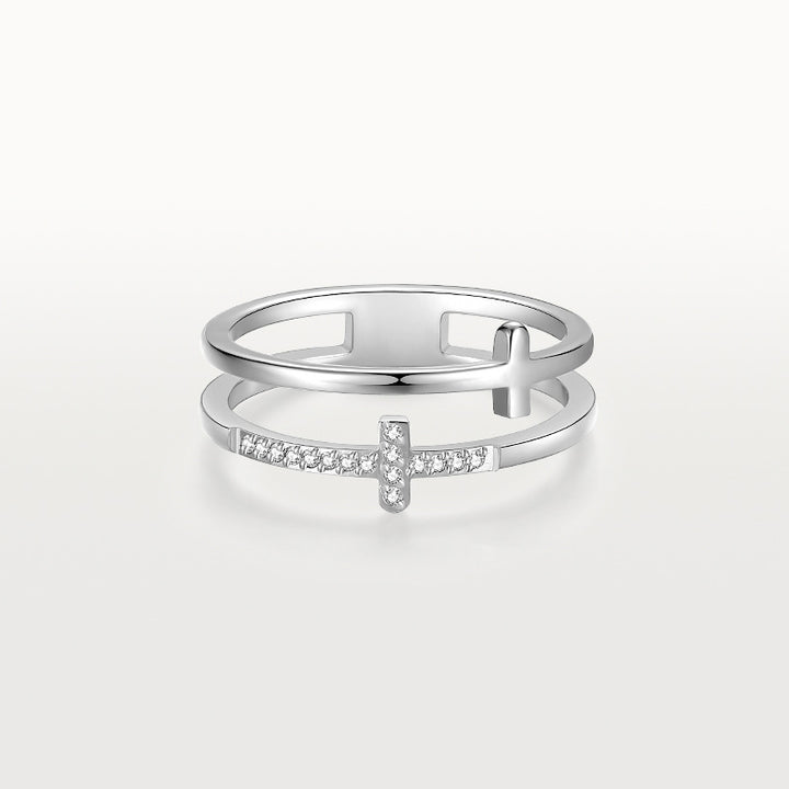 Double‑Layer Dual‑Cross S925 Silver Ring