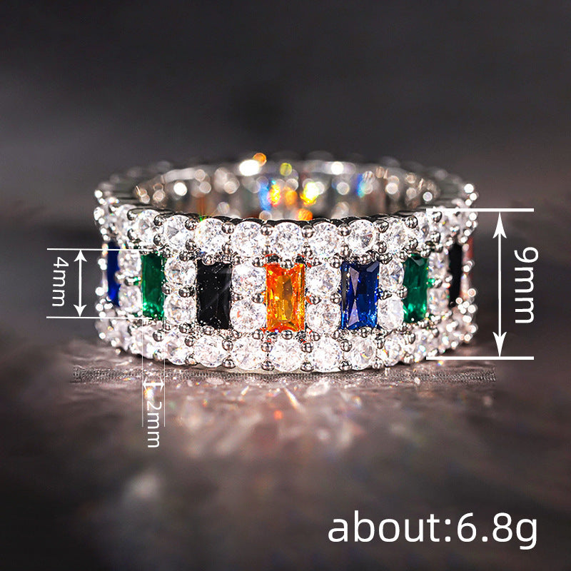 Rainbow Double-Row Pavé Diamond Ring (Hip-Hop Luxury Men's Band)