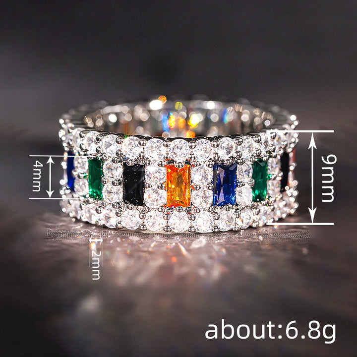 Rainbow Double-Row Pavé Diamond Ring (Hip-Hop Luxury Men's Band)