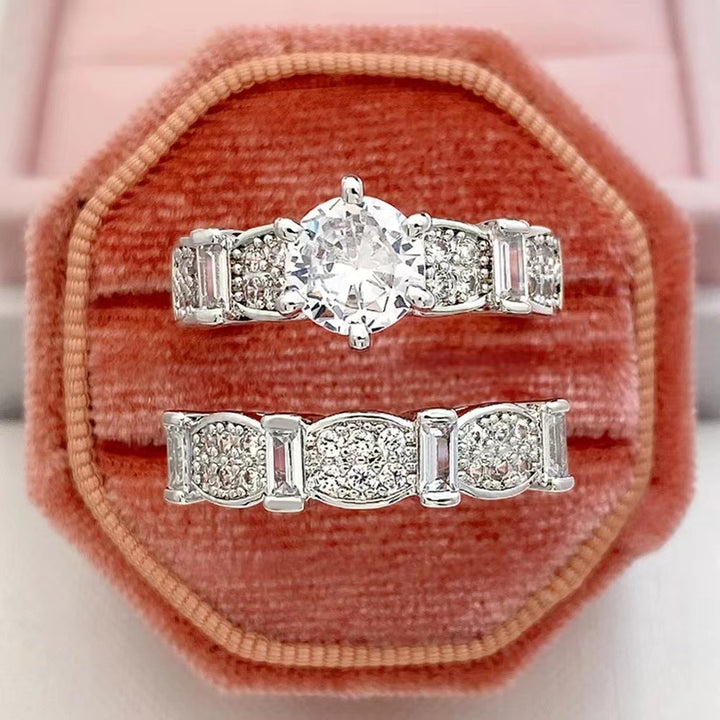 Gold‑Tone Bow‑Detail Round‑Center Two‑Piece Ring Set