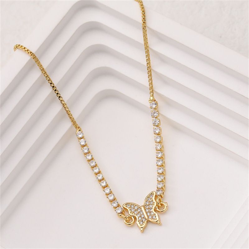 Pave Diamond Butterfly Slim Chain Bracelet (Sweet-Cool Girlish Style Light Luxury Stackable Bracelet)