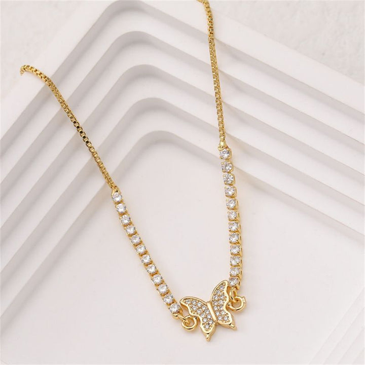Pave Diamond Butterfly Slim Chain Bracelet (Sweet-Cool Girlish Style Light Luxury Stackable Bracelet)