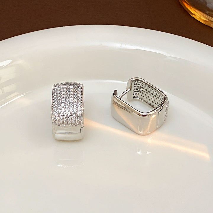 Pavé Square Huggie Earring Set (Light Luxury Niche Edgy Earrings)