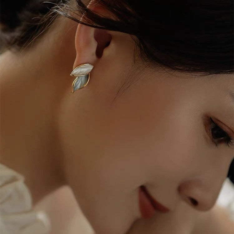Double Leaf Enamel S925 Silver Stud Earrings