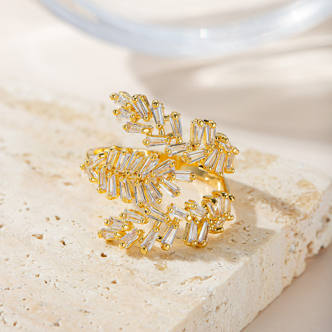 Gold Firework Baguette Diamond S925 Silver Ring