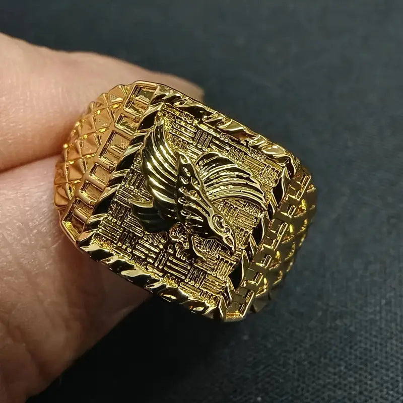 Embossed Eagle Wide‑Band Men’s Gold‑Tone Ring