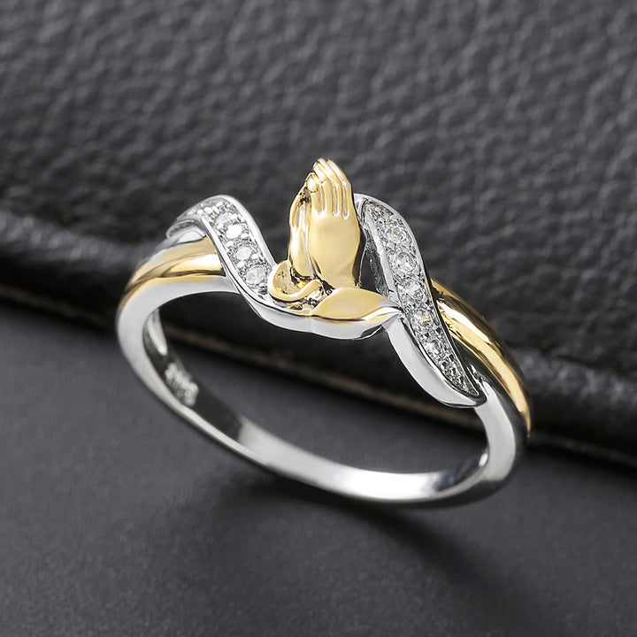 Two-Tone Praying Hands Diamond Ring (Religious Luxury Women's Band)