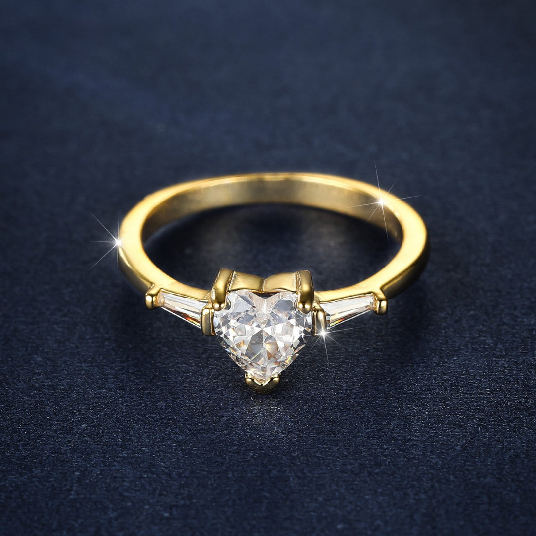 Heart Stone Baguette Diamond S925 Sterling Silver Ring, Luxury Heart Diamond Ring for Women
