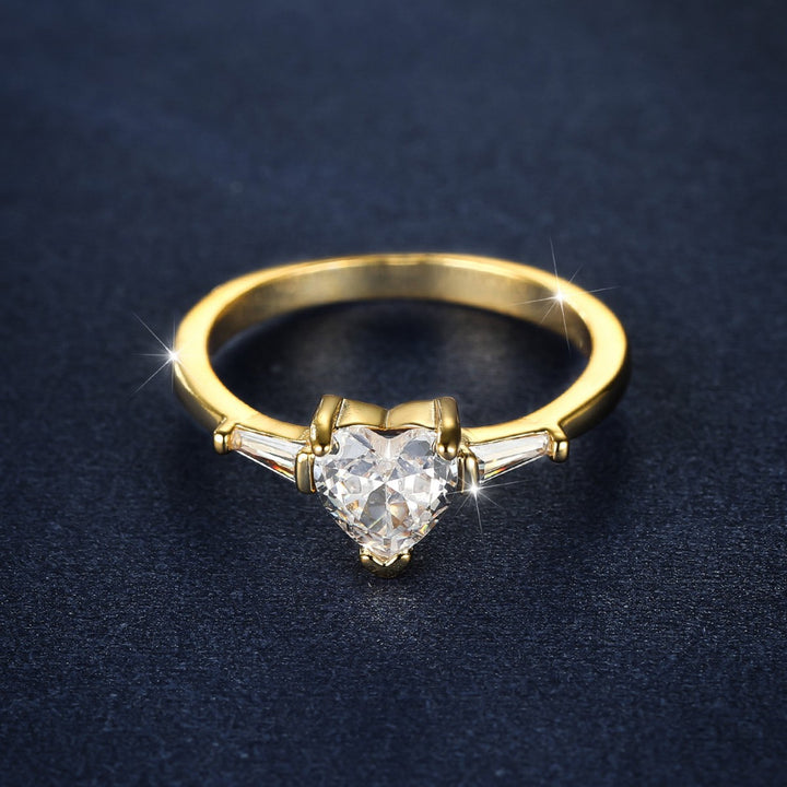 Heart Stone Baguette Diamond S925 Sterling Silver Ring, Luxury Heart Diamond Ring for Women