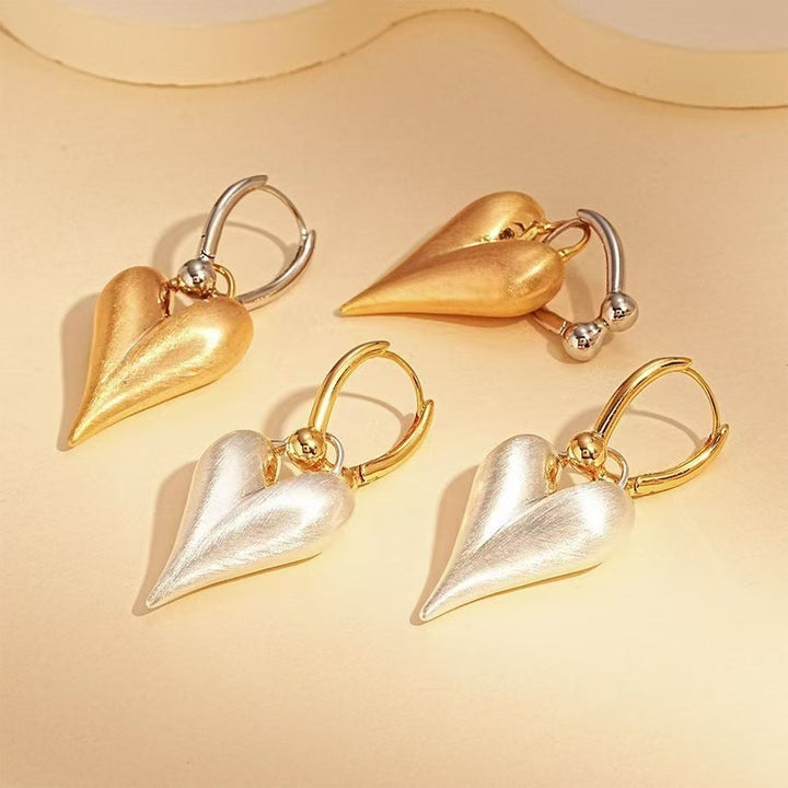 Multi-color Pointed Heart Huggie Earrings, Retro 3D Heart S925 Silver Ear Hoops