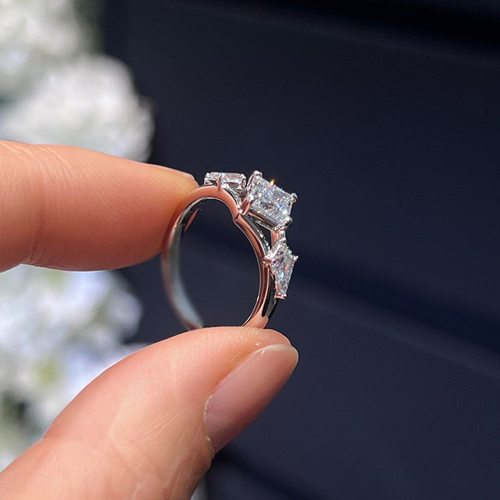 Square‑Cut Center Diamond With Trillion Accents S925 Sterling Silver Engagement Ring, Two‑Tone Available
