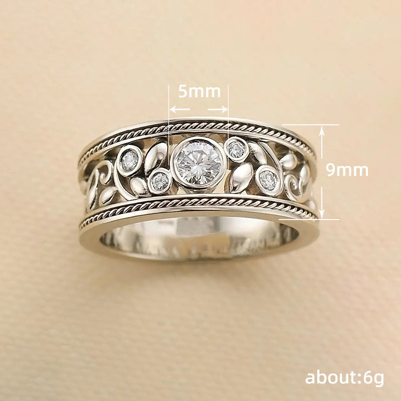 Vintage Filigree Diamond Wide Band Ring (Ornate Silver Tone Statement Ring)
