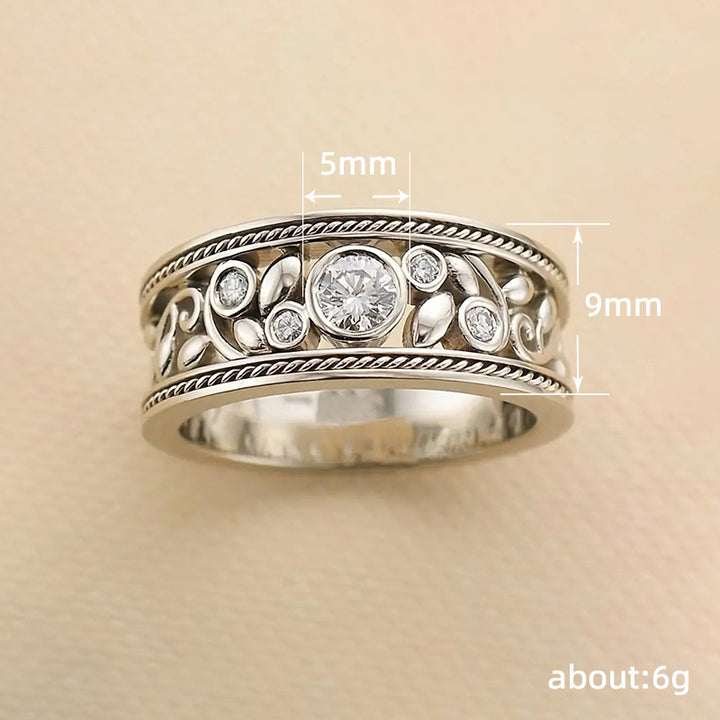 Vintage Filigree Diamond Wide Band Ring (Ornate Silver Tone Statement Ring)