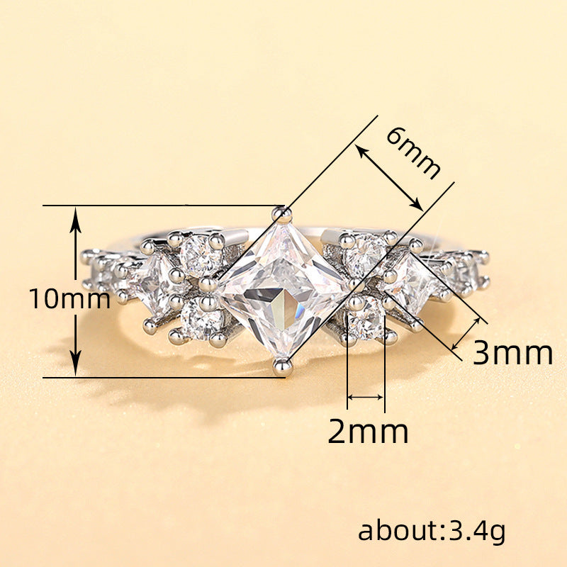 Princess Cut Diamond Staggered Pavé Ring (Light Luxury Niche Elegant Band)