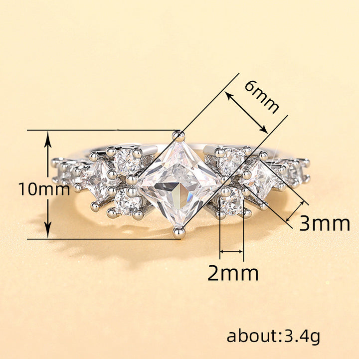 Princess Cut Diamond Staggered Pavé Ring (Light Luxury Niche Elegant Band)