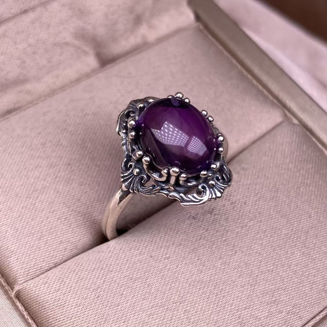 Vintage Royal Gemstone Ring Set (Light Luxury Niche Antiqued Band)