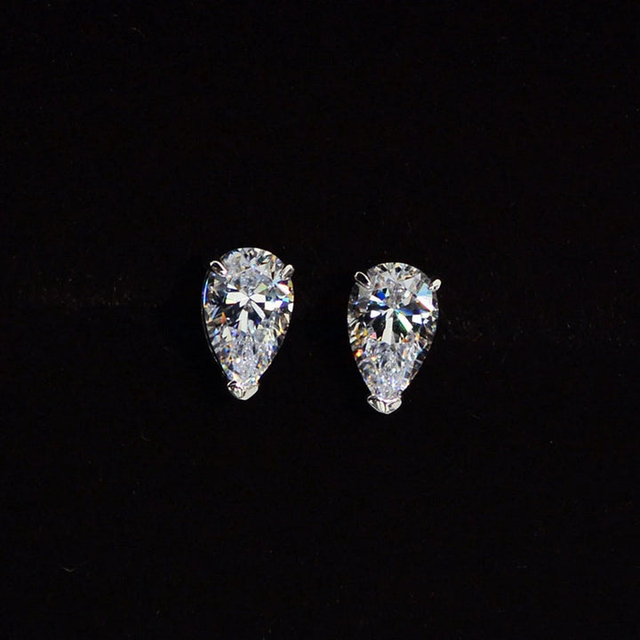 Pear Teardrop Single Diamond Stud Earrings, Minimalist 4-prong Setting Solid Diamond Studs, Silver Luxury Earrings