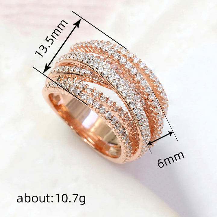 Multi-Layer Twisted Pavé Crossover Ring (3-Color Luxury Stackable Band)