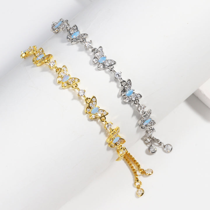 Iridescent Shell Butterfly & Pave Diamond Slider Bracelet (Sweet-Cool Girlish Heart Light Luxury Style)