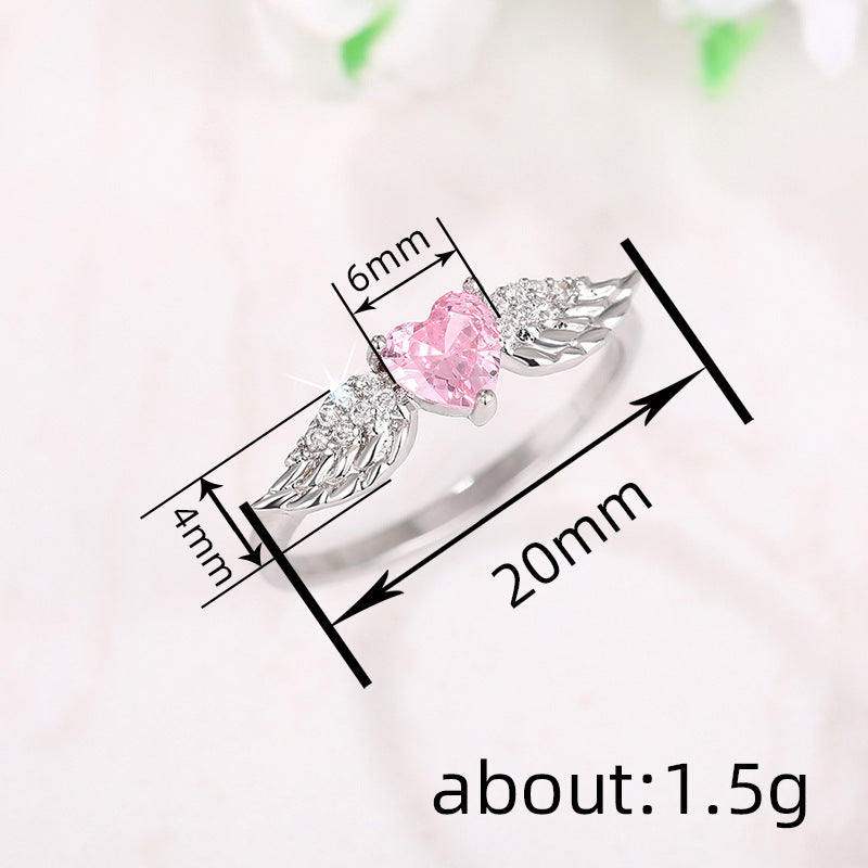 Angel‑Wing Heart‑Shaped Pink Diamond Open Ring