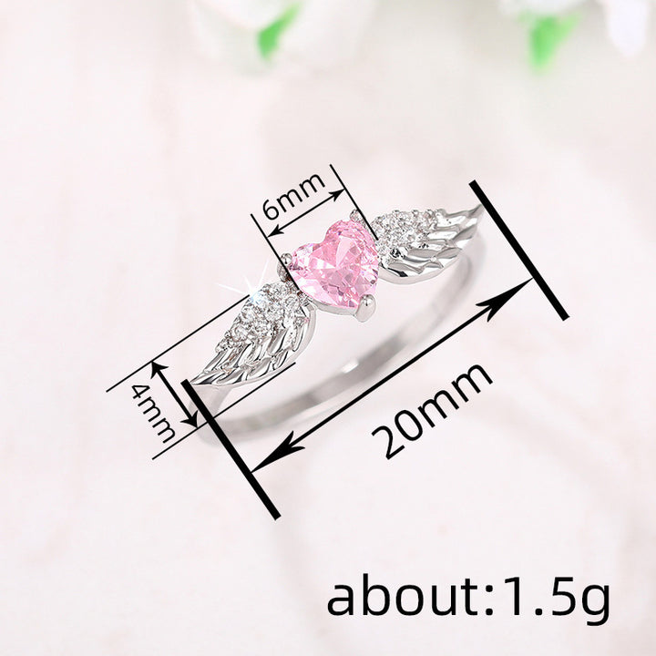 Angel‑Wing Heart‑Shaped Pink Diamond Open Ring